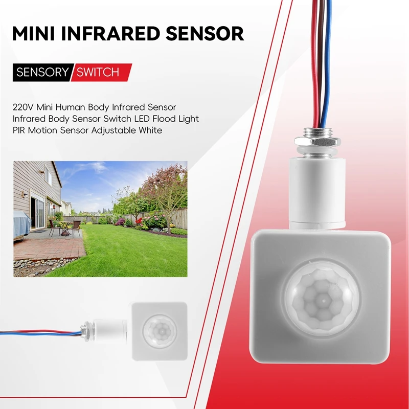 미니 인체 적외선 센서 적외선 바디 센서 스위치, LED 플러드 라이트, PIR 모션 센서, 조절 가능한 흰색, 220V