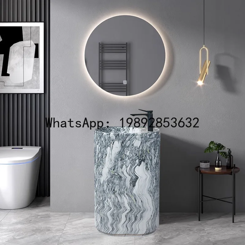 ZK Freestanding Washbasin for Home Bathroom, Artificial Stone Round Wash Basin