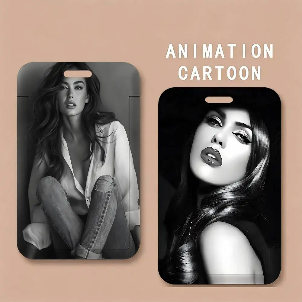Black and white Caution Beautiful Lady Work Card Case for Exhibition ID Card Lanyard Badge Card Holder Pass Card Set