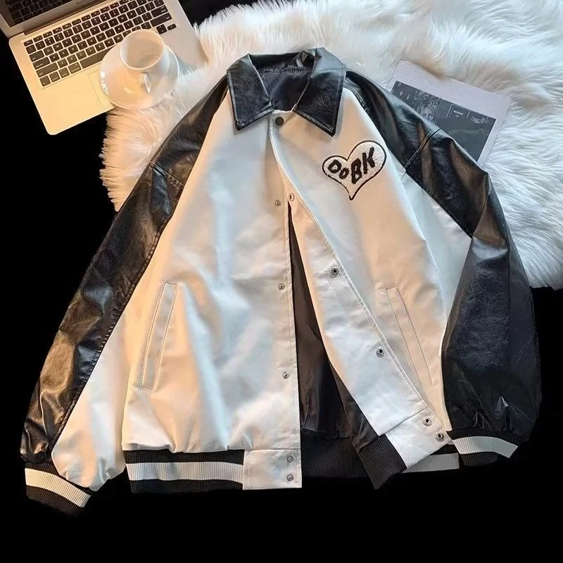

Мужская модная кожаная куртка 2025 года, зимняя модная повседневная облегающая однобортная кожаная куртка с отложным воротником для молодежи