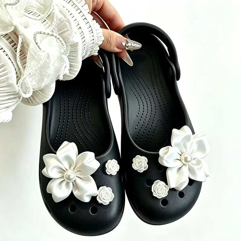 Original Designer Flower Pearl Ballet Clogs Accessories Summer Korean Elegant DIY Charms Set Women Mary Jane Shoe Decorations