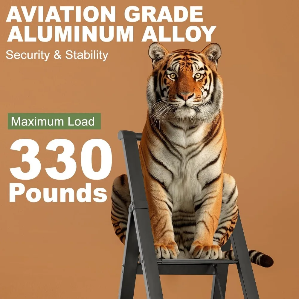 مقعد محمول قابل للطي - سلم خفيف الوزن للاستخدام المنزلي، سعة 330 رطل، أمان غير قابل للانزلاق، مثالي للبالغين #3