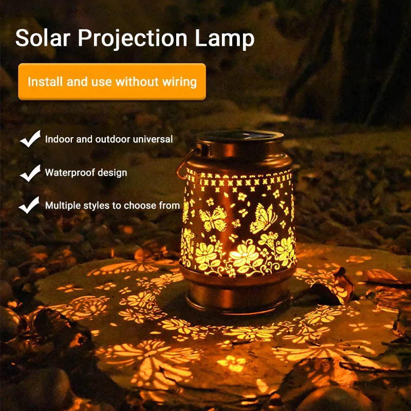 

Modern Solar Powered Hanging Lanterns Iron Hollow Animal Projection Garden Butterfly Landscape Decorative LED Courtyard Outdoor