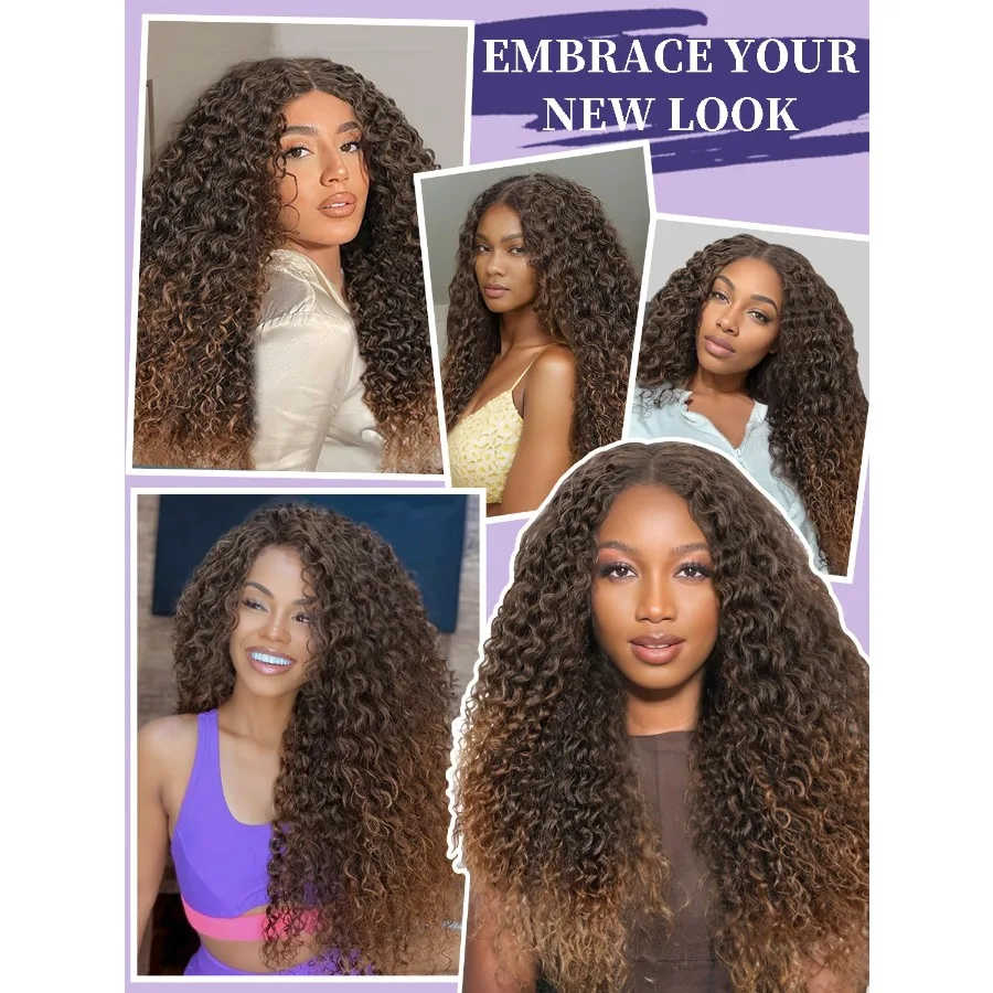 أومبير براون مجعد شعر مستعار اصطناعي 24 بوصة غلويليس مجعد الاصطناعية الدانتيل شعر مستعار أمامي ترقية مع شعور الشعر البشري الألياف موجة عميقة