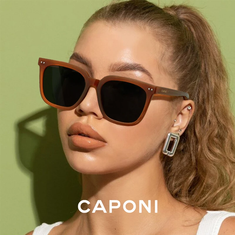 CAPONI Polarized Women Sunglasses Oversized Square TR-90 Eye Frames Shades Fashion Design Trendy Accessory UV Protect CP21025