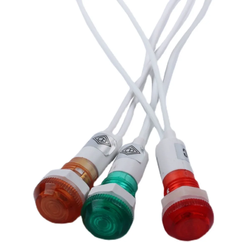 5pcs 10mm Threaded Red Green Yellow White Bulb or LED Lamp Wire Indicator Light XD10-6 6V 12V 24V 220V 380V with 20cm Wire