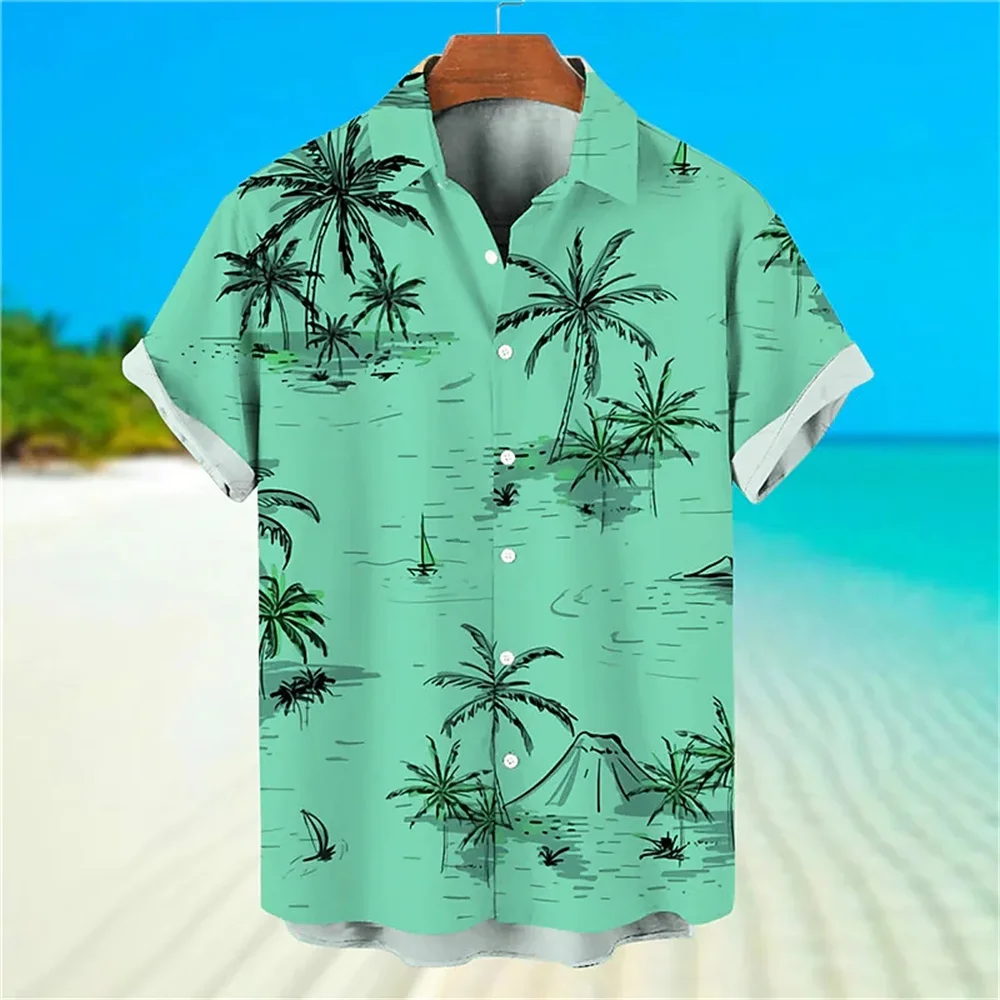 Camisa havaiana com estampa 3D de praia tropical masculina, Roupa extragrande, Camisa havaiana casual, Moda Harajuku, Feriado, Verão