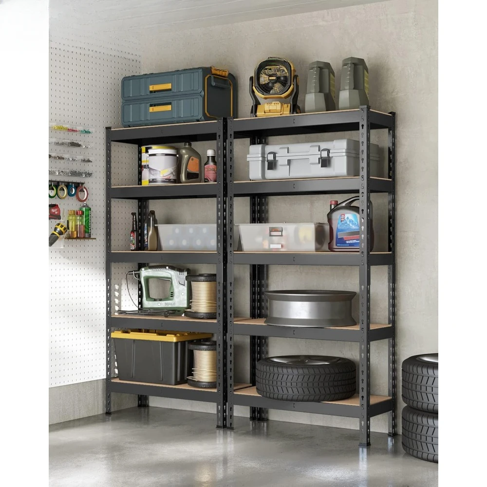 

5-Tier Storage Shelves, Set of 2 Garage Storage, Boltless Assembly, Adjustable Shelving Units, 11.8 x 29.5 x 59.1 Inches