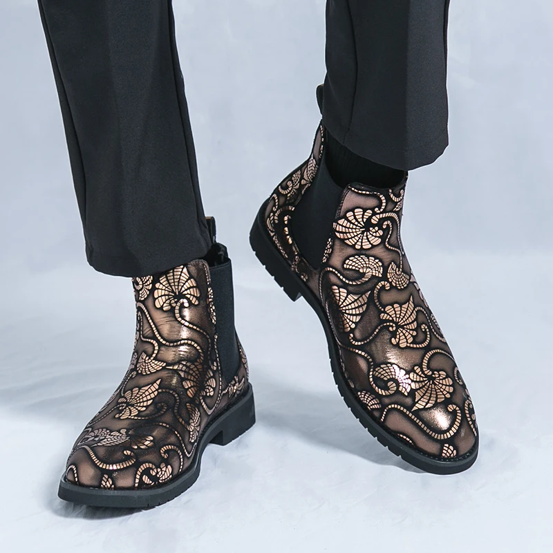 

Модные мужские ботинки для ночного клуба, деловые ботинки «Челси», мужские противоскользящие красочные вечерние удобные уличные туфли, мотоциклетные ботинки