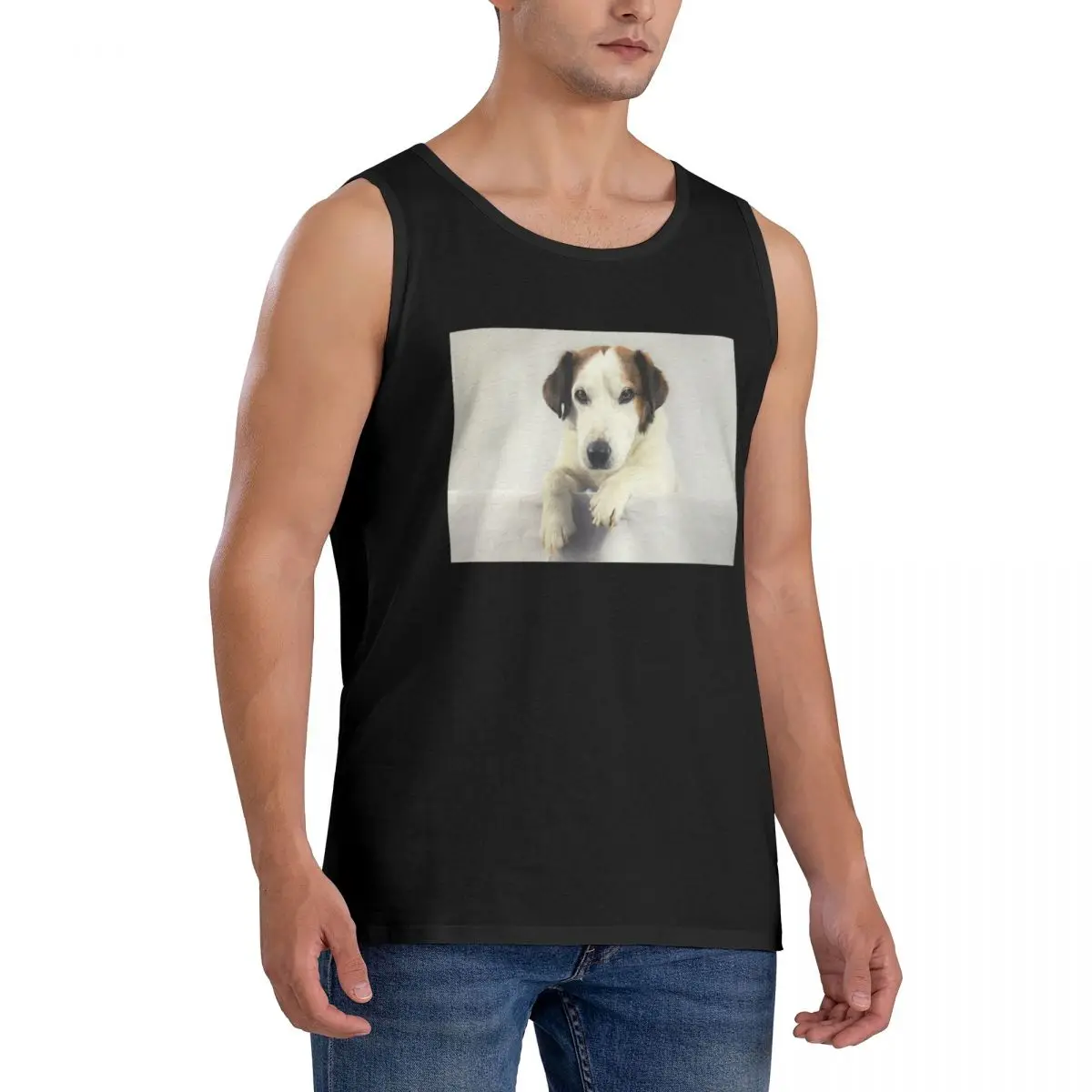 100% Cotton Dog Jack Russell Terrier Photo Sleeveless T-Shirt Men Workout Sports Clothing Tops Men's Crew Neck Vest