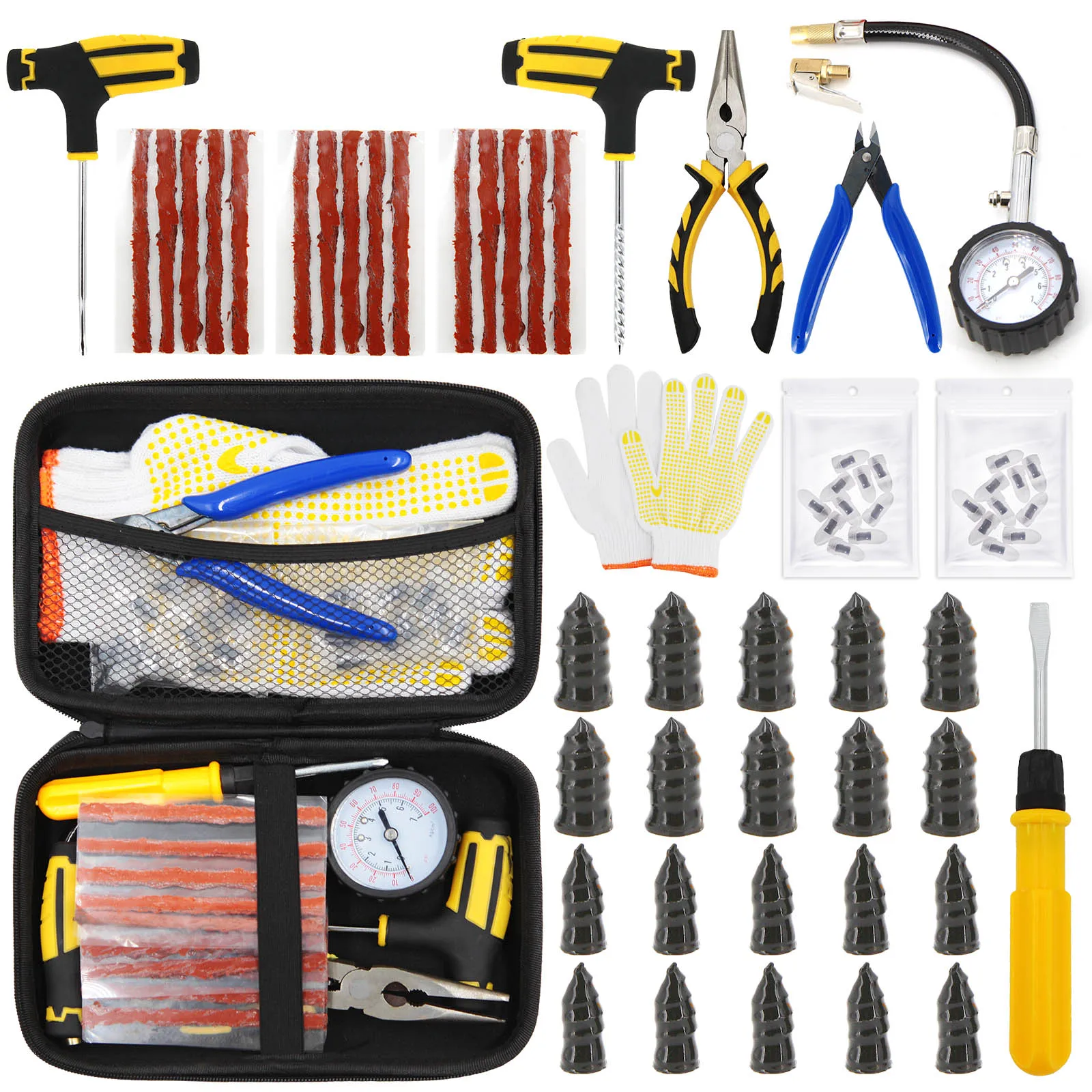 Car Tire Repair Tool Kit com estojo de armazenamento EVA, Auto Motorcycle Studding Set, Novo estilo