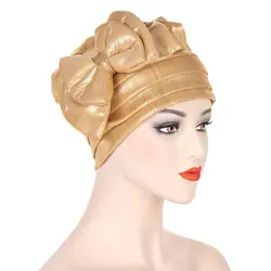 Glitter Bow-knot Women Turban Hat foulard musulmano Bonnet African India Cap copricapo islamico pronto da indossare berretto avvolgente per la testa