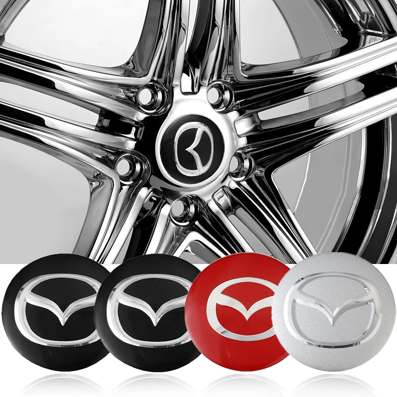 4 Piezas de 56 mm, Tapas Centrales para Ruedas de Coche, Cubierta de Llanta, Emblema, Adhesivo para Mazda 2 3 5 6 Axela Atenza Speed 6 CX3 CX4 CX5