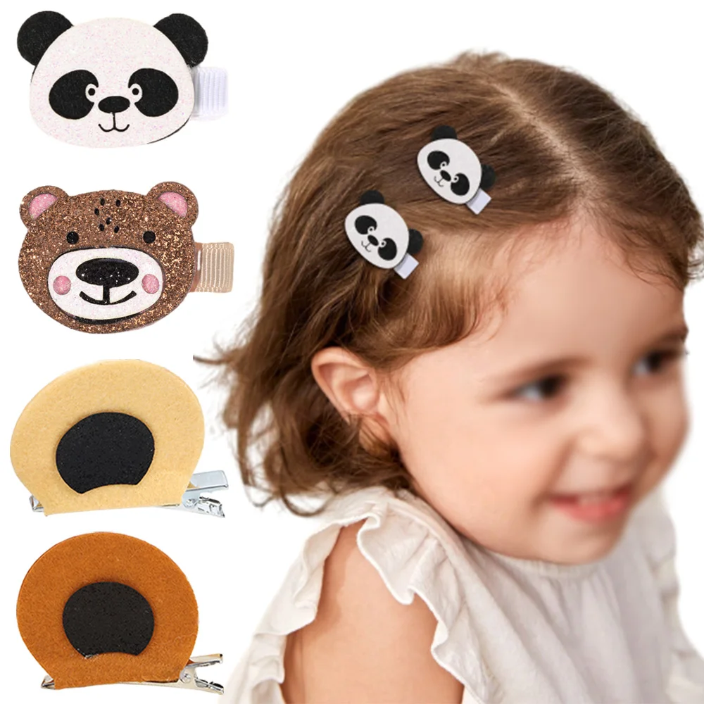 ncmama 2/4PCS Cartoon Panda Hairpins Cute Little Girls Bear Hair Clip Glitter Barrettes Kids Hairgrips Headwear Hair Accessories