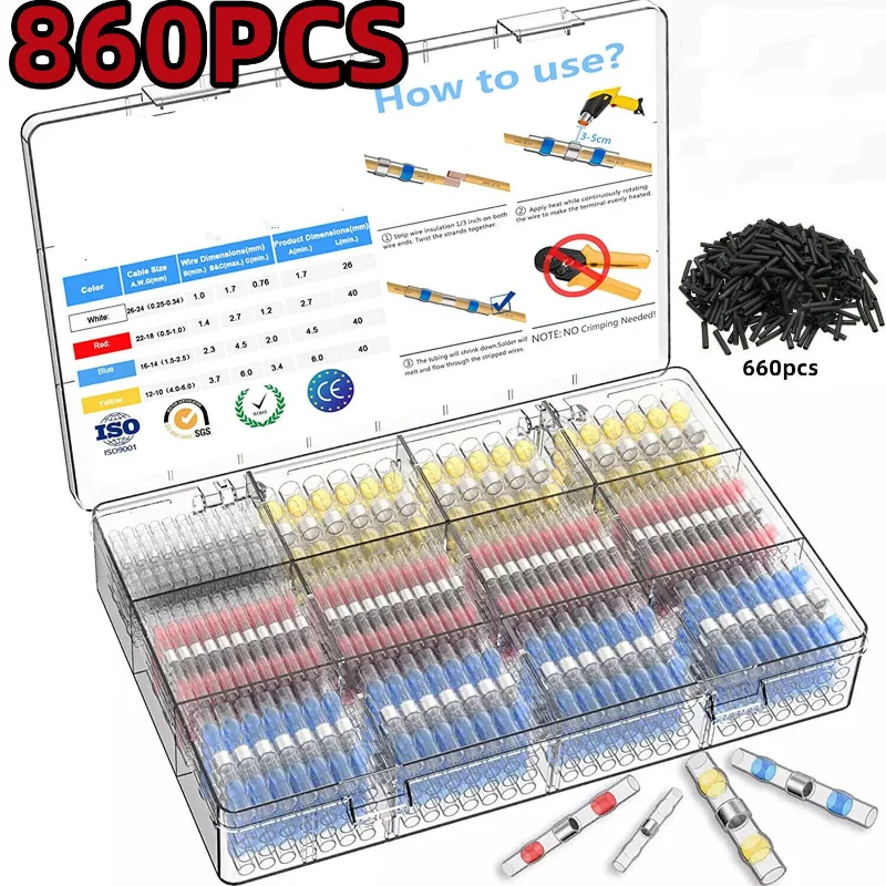 

860PCS Electrical Wire Connectors Heat Shrink Solder Seal Butt Terminals Kit Solder Seal Sleeve Wire Terminals Waterproof