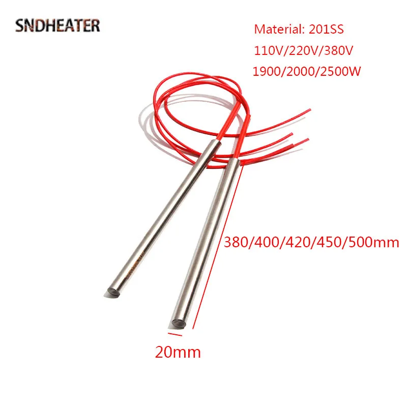 SNDHEATER 110 В/220 В/380 В электрический картридж нагревательный стержень 1900 Вт/2000 Вт/2500 Вт 201 нагреватель из нержавеющей стали 20 мм диаметр 500 мм длина