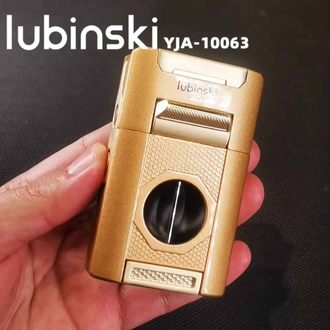 

LUBINSKI Four Fire Straight Point Desktop Lighter Zinc Alloy Material Double Scissor Design Multi functional Cigar Lighter