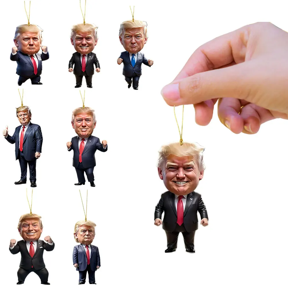 Donald Trump Christmas Ornament 2D Acrylic Christmas Trump Ornaments 2024 Cartoon Trump Pendant for Car Xmas Tree Decorations