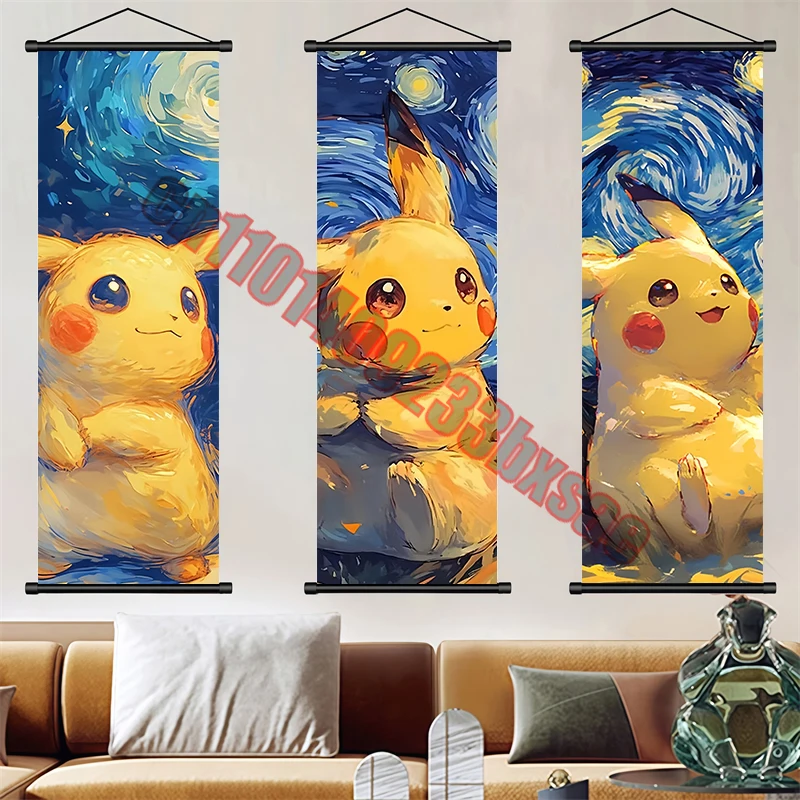 

Classic Anime Pokemon Pikachu, Gengar Charmander, Squirtle Van Gogh's Starry Sky Quality Art Poster Reel Drawing Children's Gift