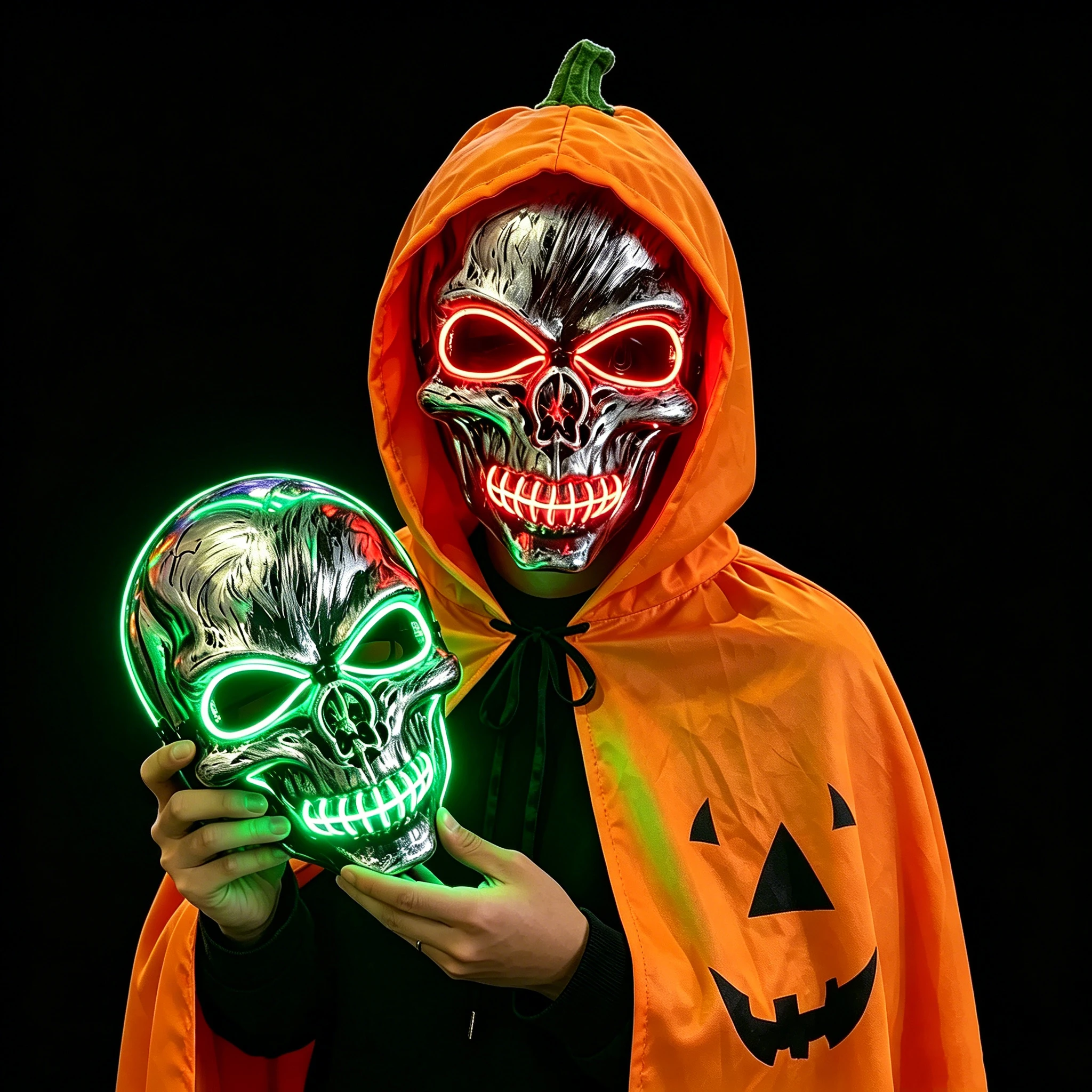 Horror Halloween Retro Silver Skull LED Mask Stitched Mouth Skeleton Glowing EL Wire Full Face Mask Cosplay Party Bar Props