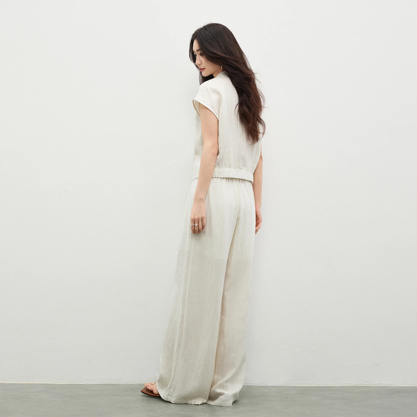 SENTUBILA Linen Blend Pant Sets Women 2 Piece Summer Suit 2026 Scarf Short Sleeve Blouse Wide Leg Trouser Matching Set 162ZA5705