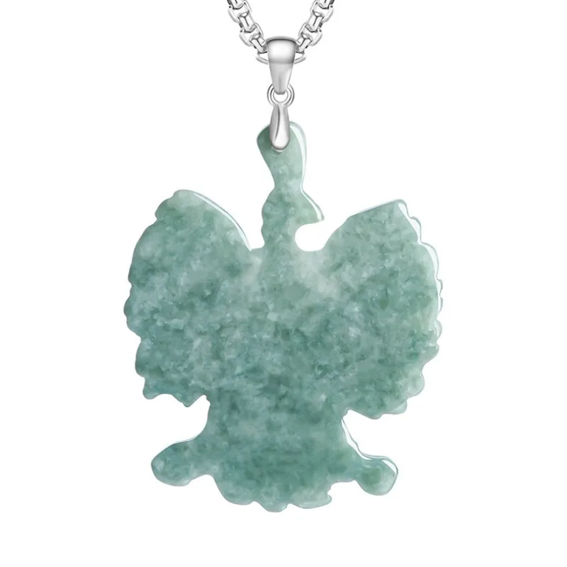 Natürliche burmesische Smaragd Adler der Freiheit Jade Anhänger 925 Silber Halskette geschnitzt Mode Charme Schmuck Amulett Geschenk für Frauen Männer