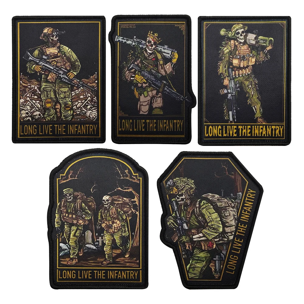 Long Live The Infantry Skeleton Skull Printing Patch Armband Hook Loop Tactical Badge Emblem For Backpack Vest Helmet Uniform