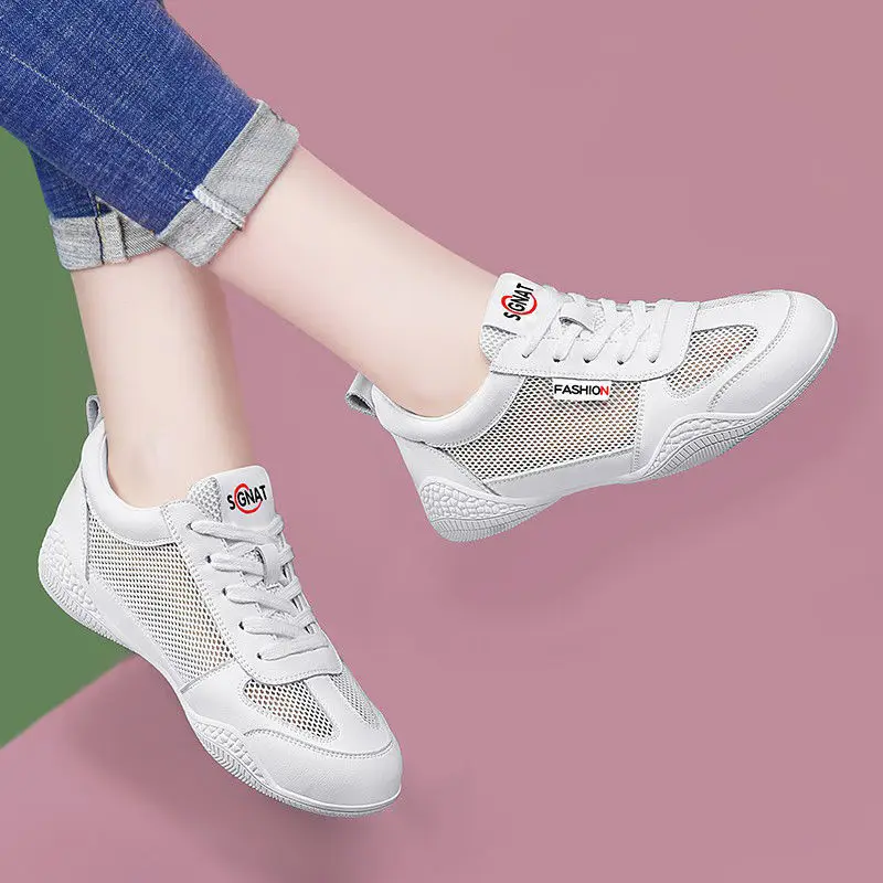 Women Mesh Hollow Out Sneakers Summer New Lace Up Casual Shoes Lightweight Anti-slip Breathable Women Sports Board Shoes Zapatos
