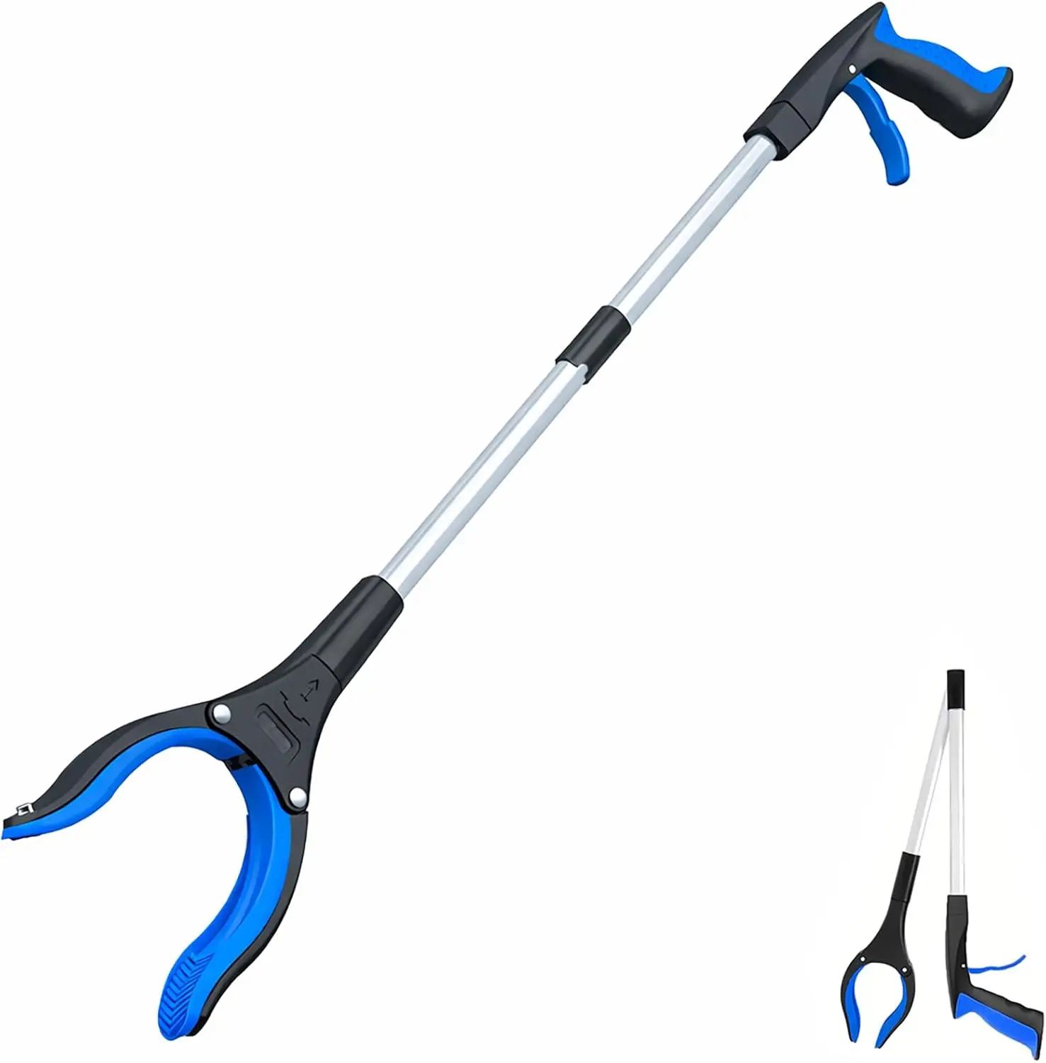 

32" Foldable Reacher Grabber Tool - Heavy Duty Pick Up Stick for Seniors, Surgery Recovery, Trash, Blue