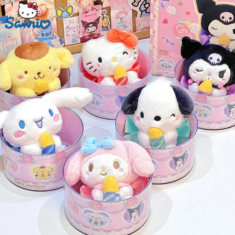 Orignal Sanrio serie di buon compleanno Blind Box Plushie Hello Kitty Kuromi Cinnamoroll Pochacco figura Kawaii peluche ciondolo regalo