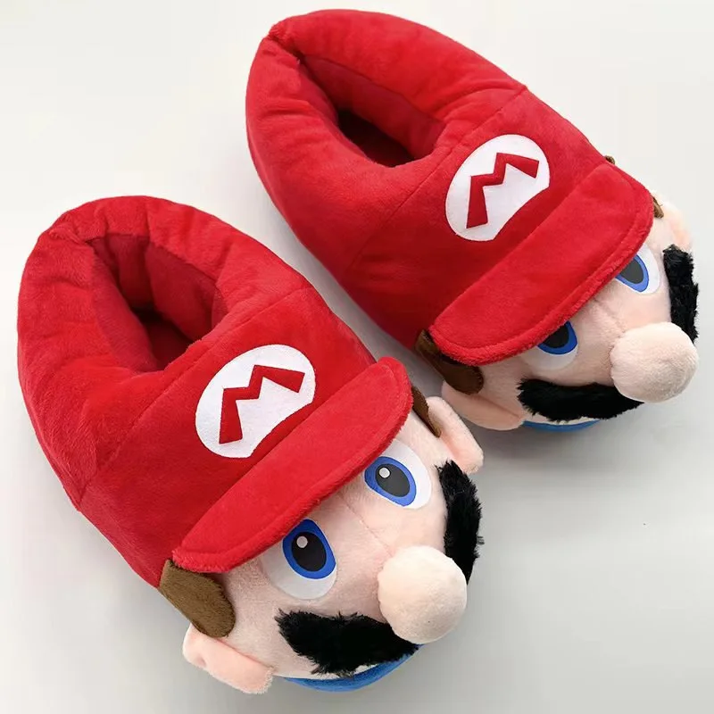 Cute Super Mario Game Luigi Home Indoor Slippers Non-slip Winter Warm Cotton Free Size Slippers Birthday Gift for Parent-Child