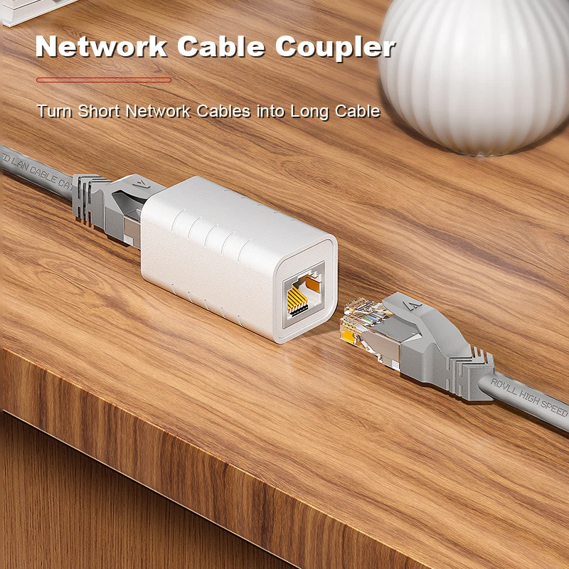 ROVLL RJ45 Coupler Female to Female Ethernet Adapter Cat6 Cat5e LAN Cable Extender Connector, 1Gbps Network Inline Extension