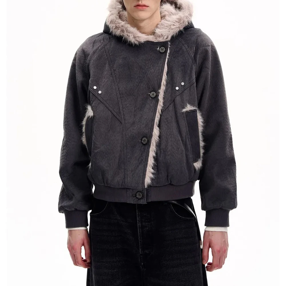 Winter New Men's Patchwork Long-Sleeve Jacket American Retro Fashion Trendy High Street Loose Casual Niche Men's Tops 2025