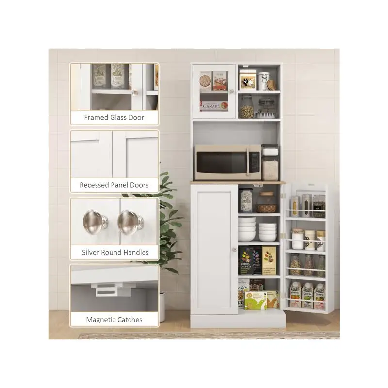 خزانة تخزين المطبخ متعددة الأغراض، منظم للمنزل وتناول الطعام، لمسة نهائية خشبية أنيقة، تصميم موفر للمساحة، سهل التجميع، #6