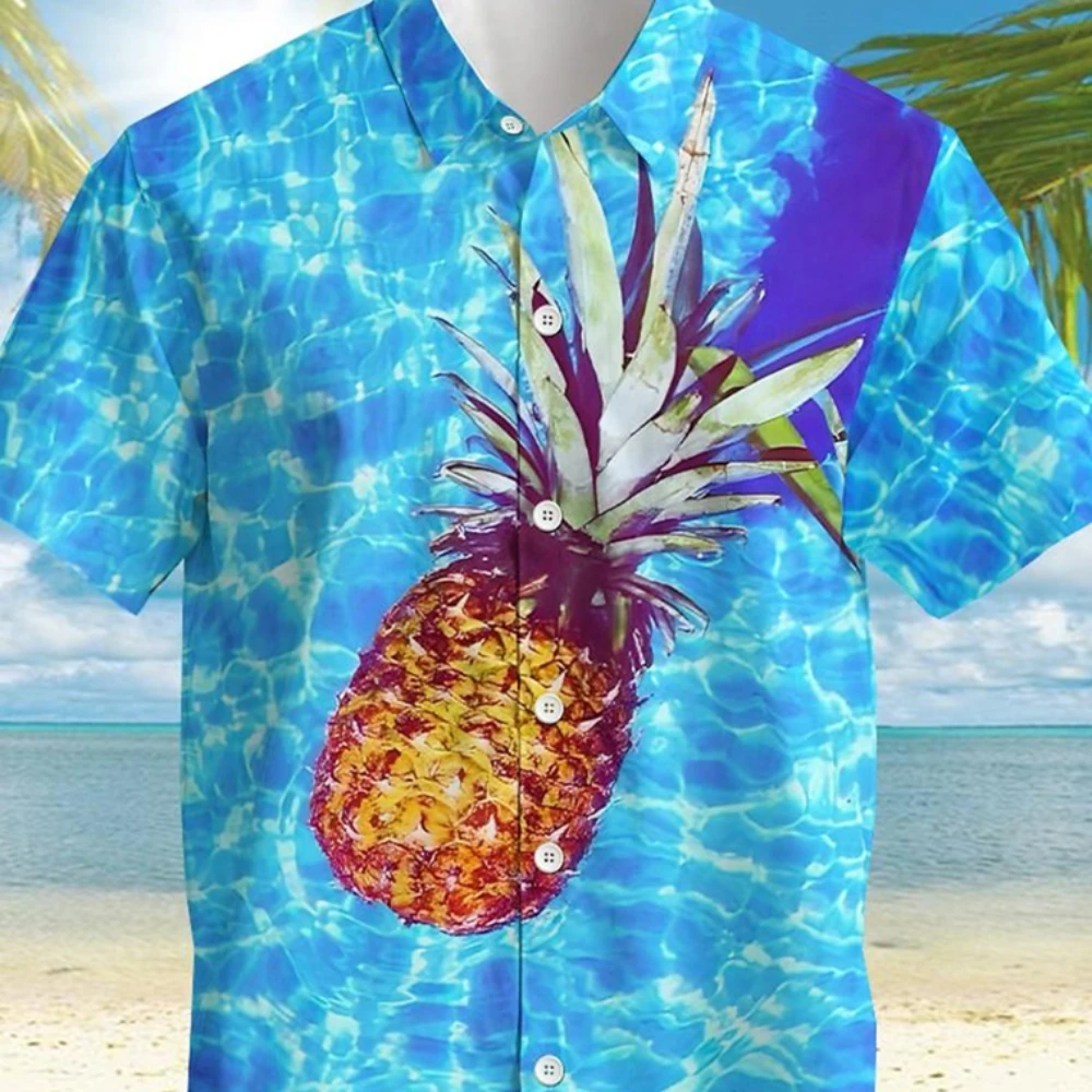 

Men's Summer Tropical Pineapple 3D Printed Shirt Casual Vacation Summer Spring Collar Short Sleeved Elastic Fabric Shirt