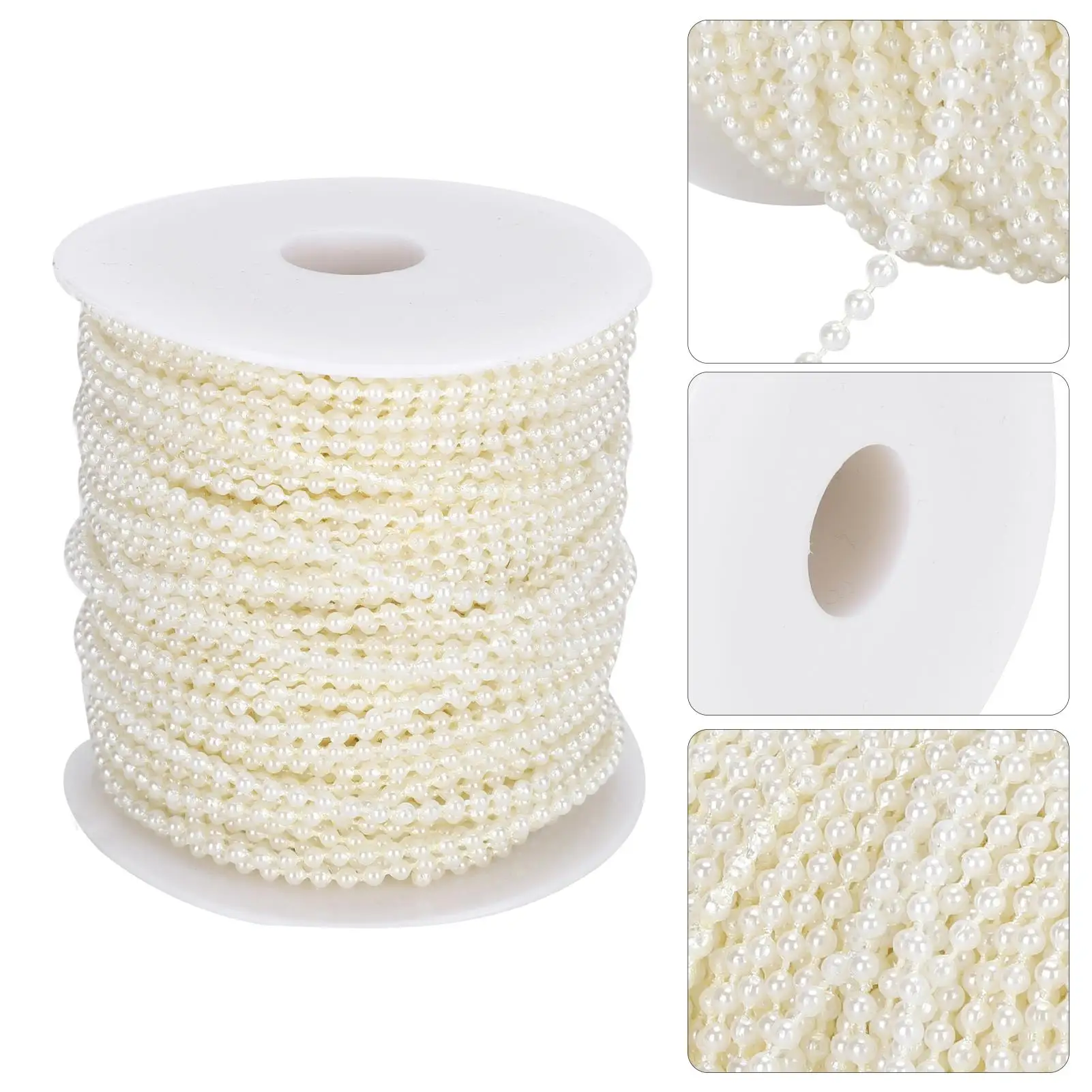 Beige Kunstperlen-Perlengirlande, 3 mm, Basteln, DIY-Dekorationszubehör, 50 Meter Rolle