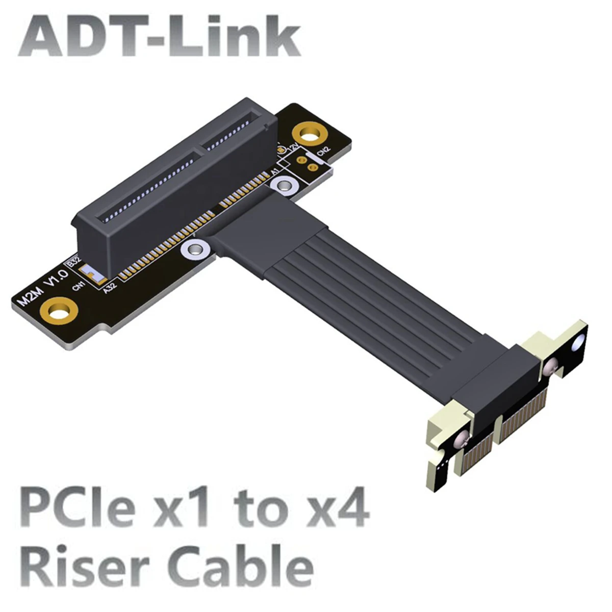 ADT Riser GEN4 PCI Express 4.0 1x To 4x PCIe X4 NVMe SSD, LAN, USB Cards To PCI-E X1 Slot Splint Vertical 90 Extension Cable M12