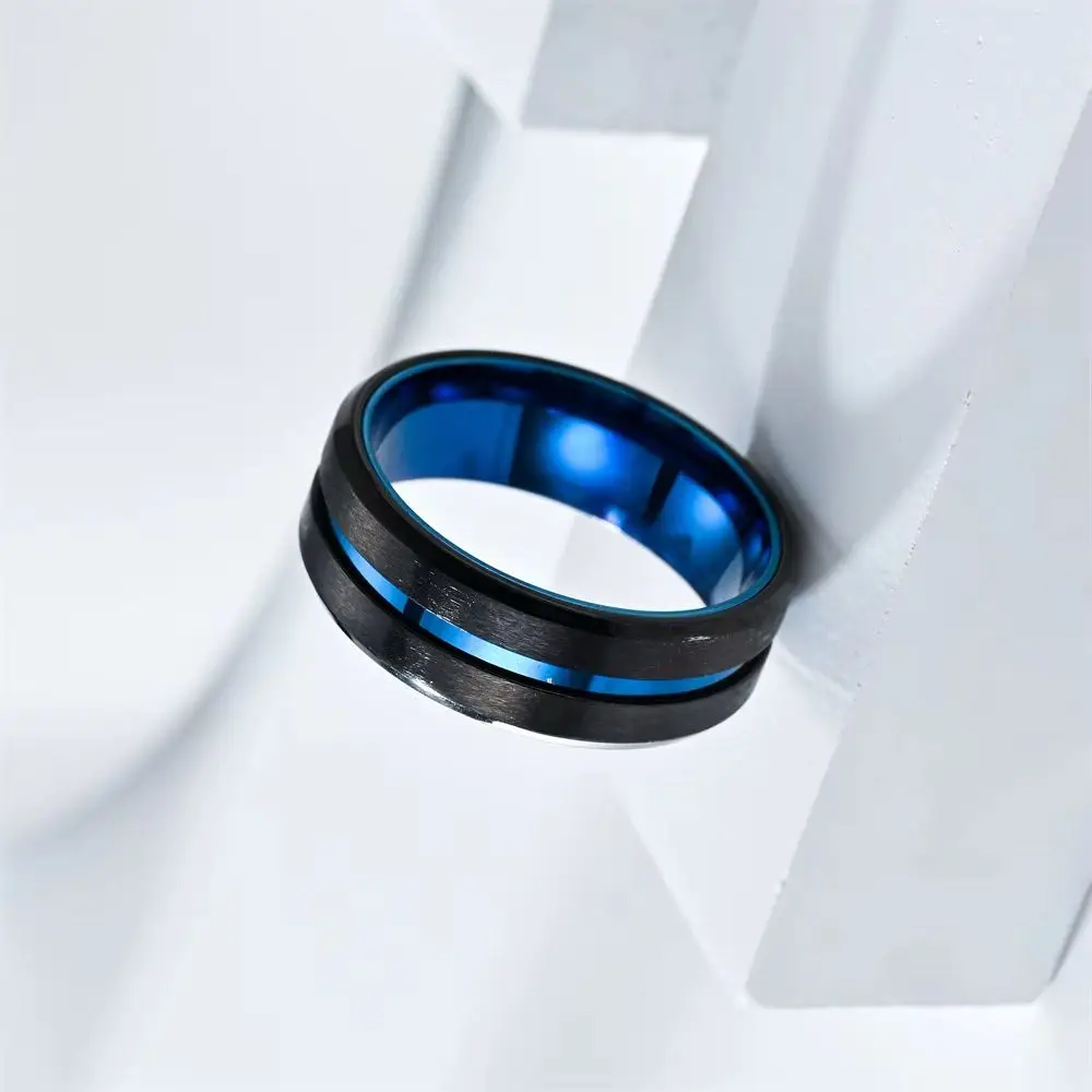 Autumn Men's Black Wedding Band Rings Fashion Purple Groove Beveled Edge Engagement Ring for Women Men Jewelry Gifts