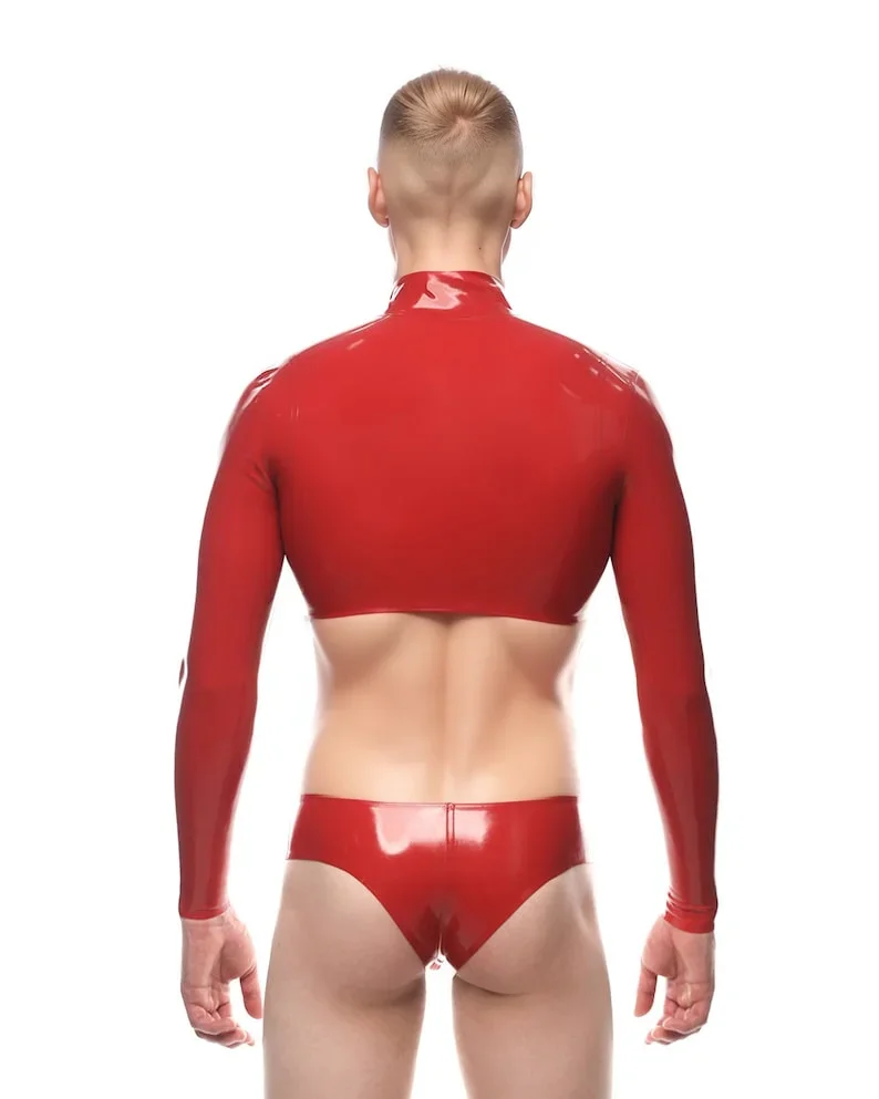 men fetish Latex Top Express Yourself Boldly with This Vibrant and Unique Latex Top and Briefs Set Lingerie: Be Seductive  Sheer