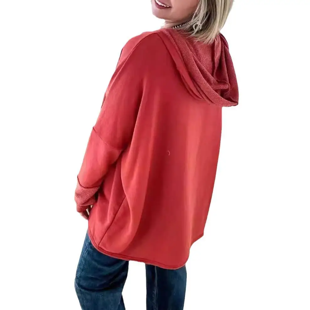 เสื้อสเวตเตอร์มีฮู้ดสำหรับผู้หญิง แขนยาว สี โพลีเอสเตอร์ ฤดูใบไม้ร่วง แฟชั่นลำลอง