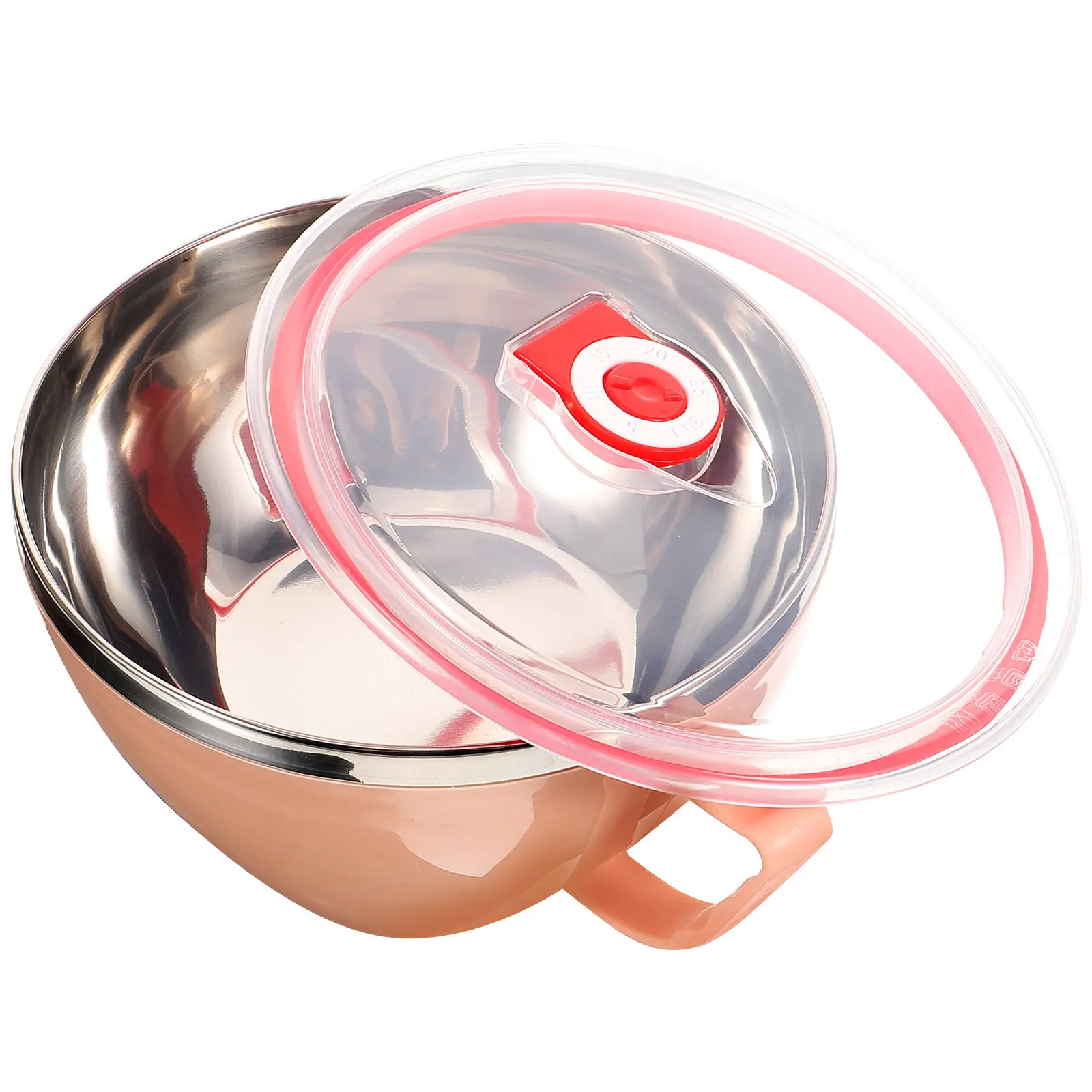 Stainless Steel Noodle Bowl Pink Handle Lid Steam Release Button Thermal Insulated Lunch Container Food Storage