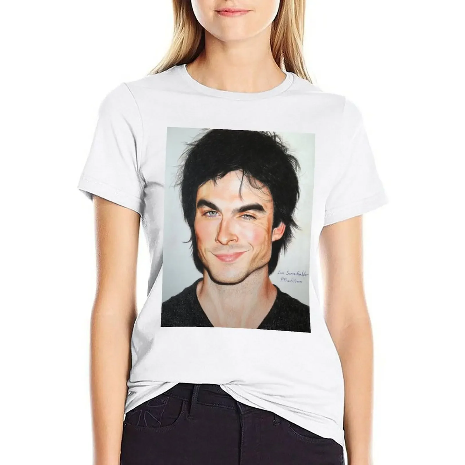 

Portrait Drawing Print of Ian Somerhalder T-shirt Female clothing plus size tops t-shirts for Women pack