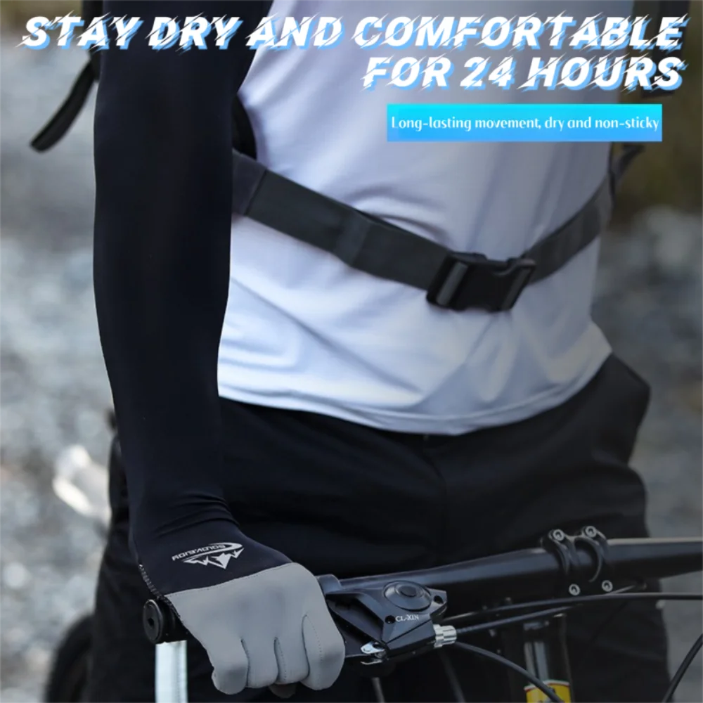 

Thin Men Ice Silk Sleeves Sun Protection Breathable Summer Long Arm Covers Two Fingers with Exposed Non-Slip Anti-UV Arm Sleeves