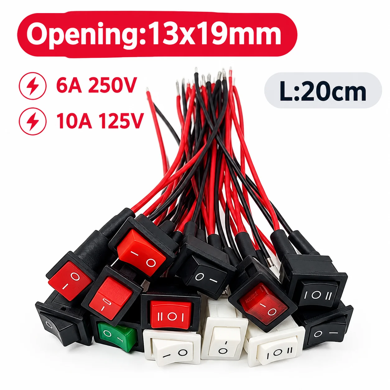 KCD1-101/102/104 15x21 15*21mm Square Rocker Switch With Wired, Power Push Button Switch ON-OFF ON-OFF-ON ON-ON 12V 24V 220V LED