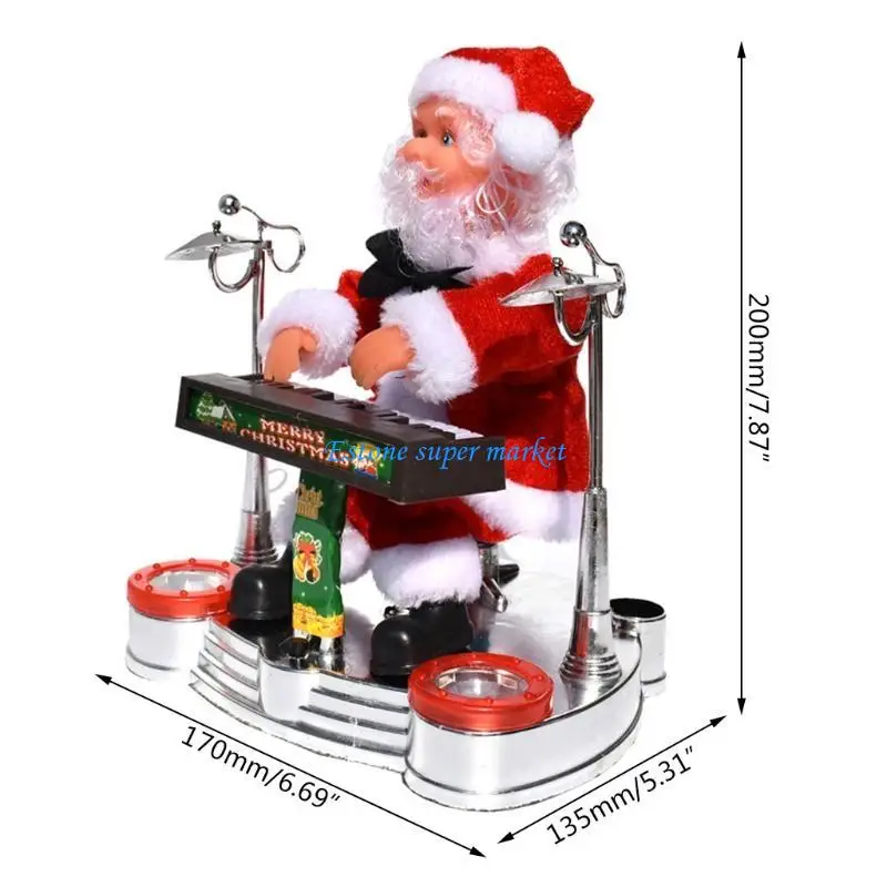 090B Giocattolo elettrico Natale Sassofono elettrico Babbo Natale per bambole Palcoscenico che suona batteria per