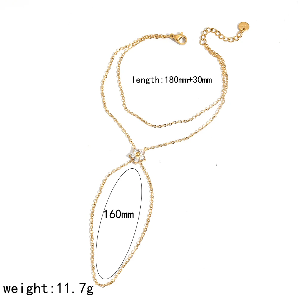 Modisches 18K vergoldetes Edelstahl-Zirkon-Armband für Frauen, individuell für den täglichen Gebrauch, wasserdichter Schmuck, Fingerkette – Detail 7