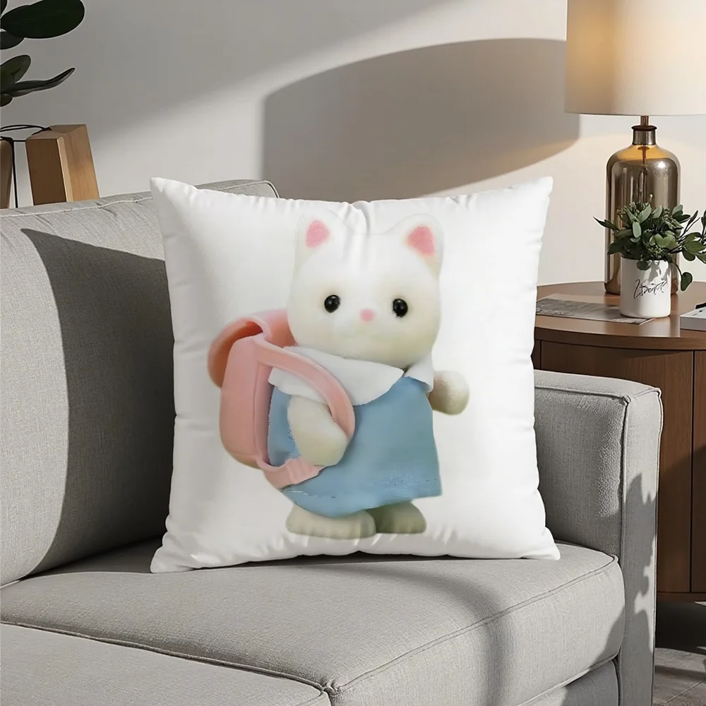 S-SylvanianS F-Families Cute Pillow Case Plush Fabric Soft  Pillowcase Double Sided Print Cushion Cover Household Gifts