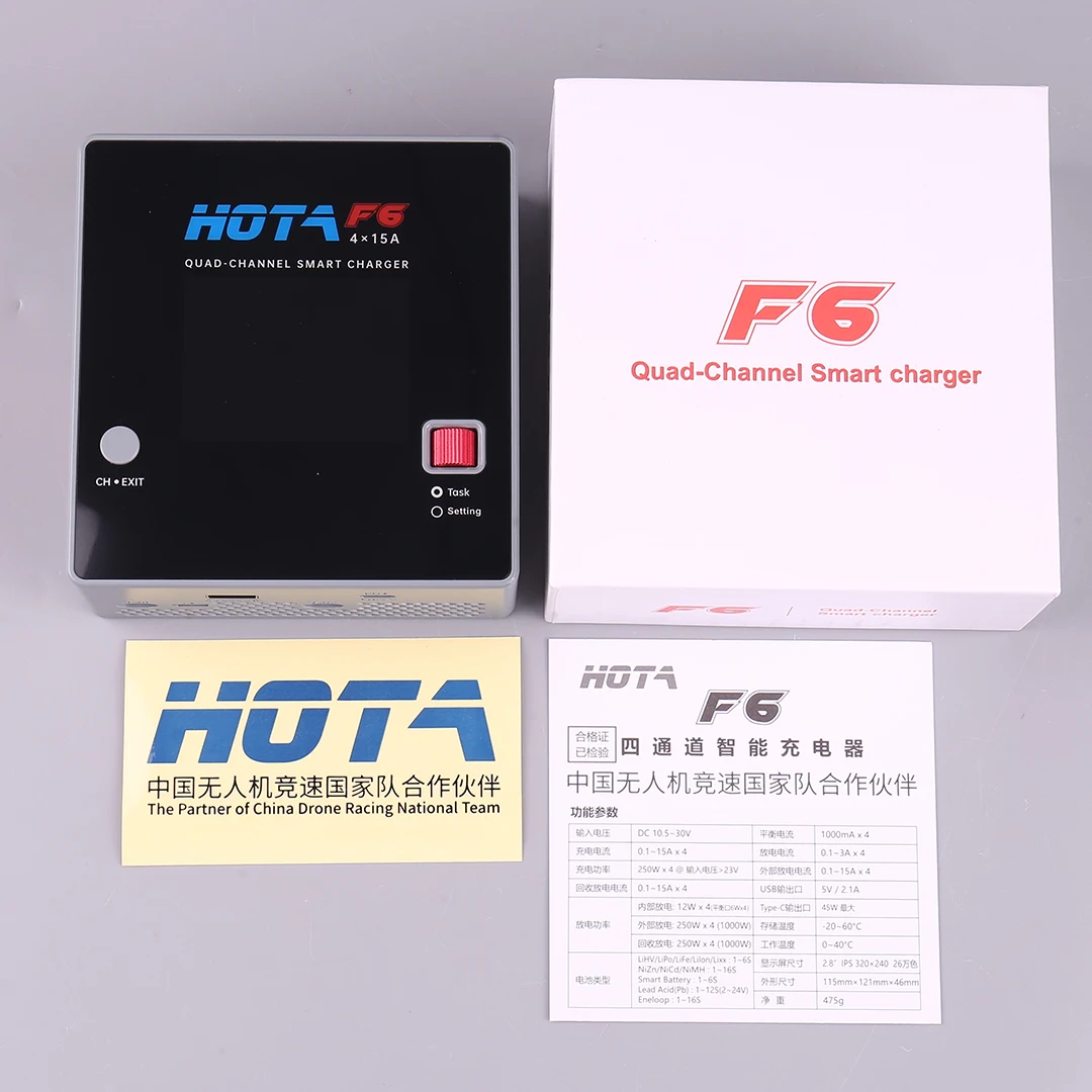 

HOTA F6 Quad-Channel Smart Charger 1000W 4x15A for Lipo LiIon NiMH Batteries with USB 45W Type-C Balance Charger Discharger
