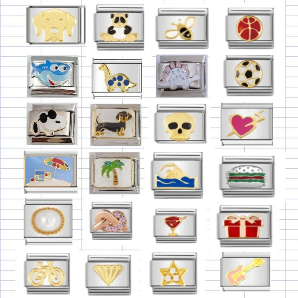 Welding Modular Fashion Charm Dog Panda Dinosaur Bicycle Swim Vacation Guitar Diamond Series Loves DIY Bracelet Accessories
