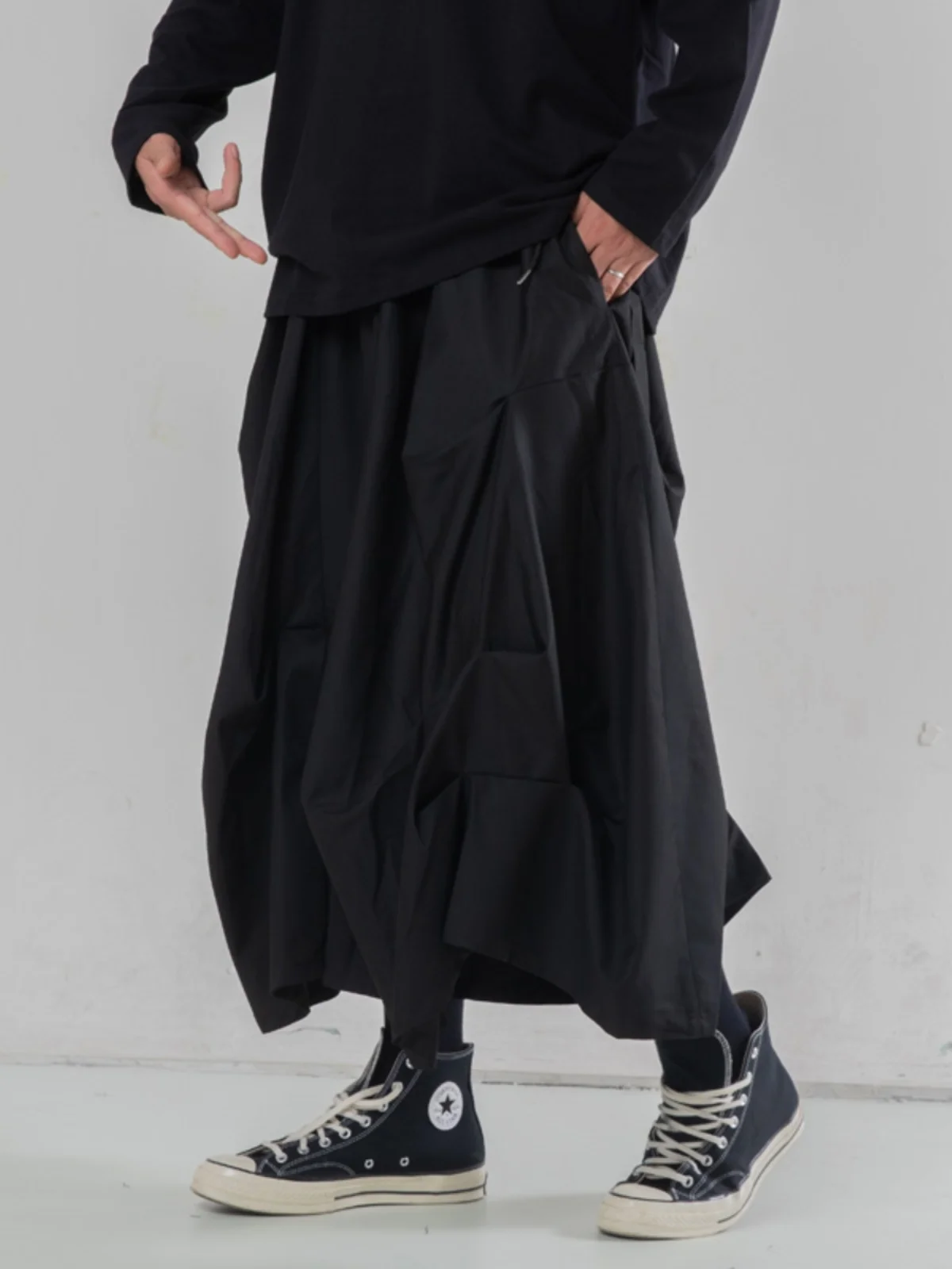 Pleated Design Layered Wide-Leg Pants Couple's Yamamoto Style Decadent Lazy Casual